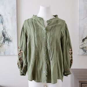 WRAP London Embroidered cotton gauze button-down blouse size M